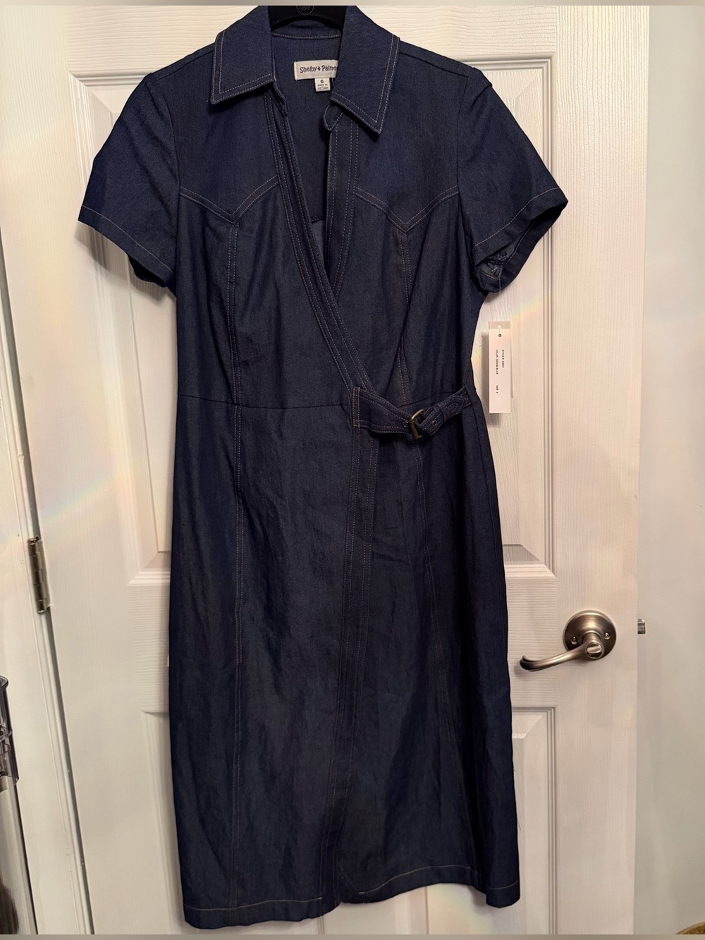 Shelby & Palmer Dark Blue Denim Wrap Midi Dress